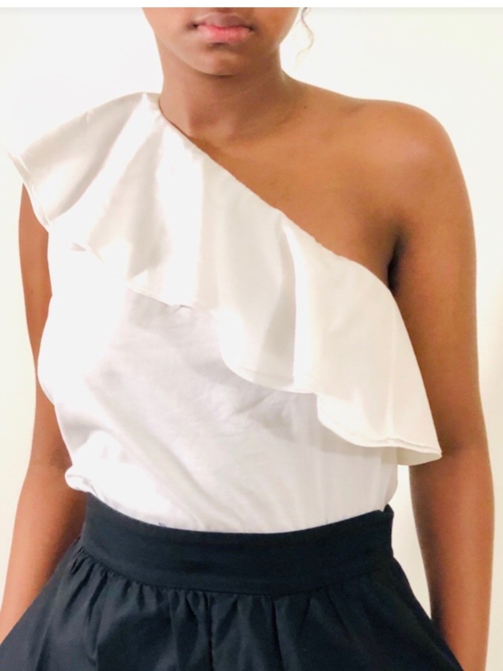 Theory White One-Shoulder Ruffle Camisole